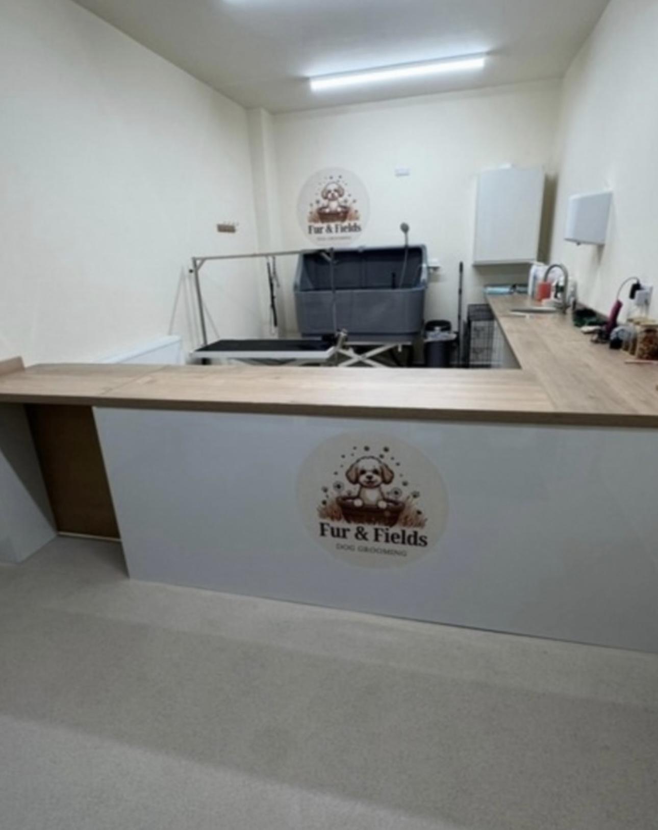 A clean and welcoming home-based dog grooming salon.